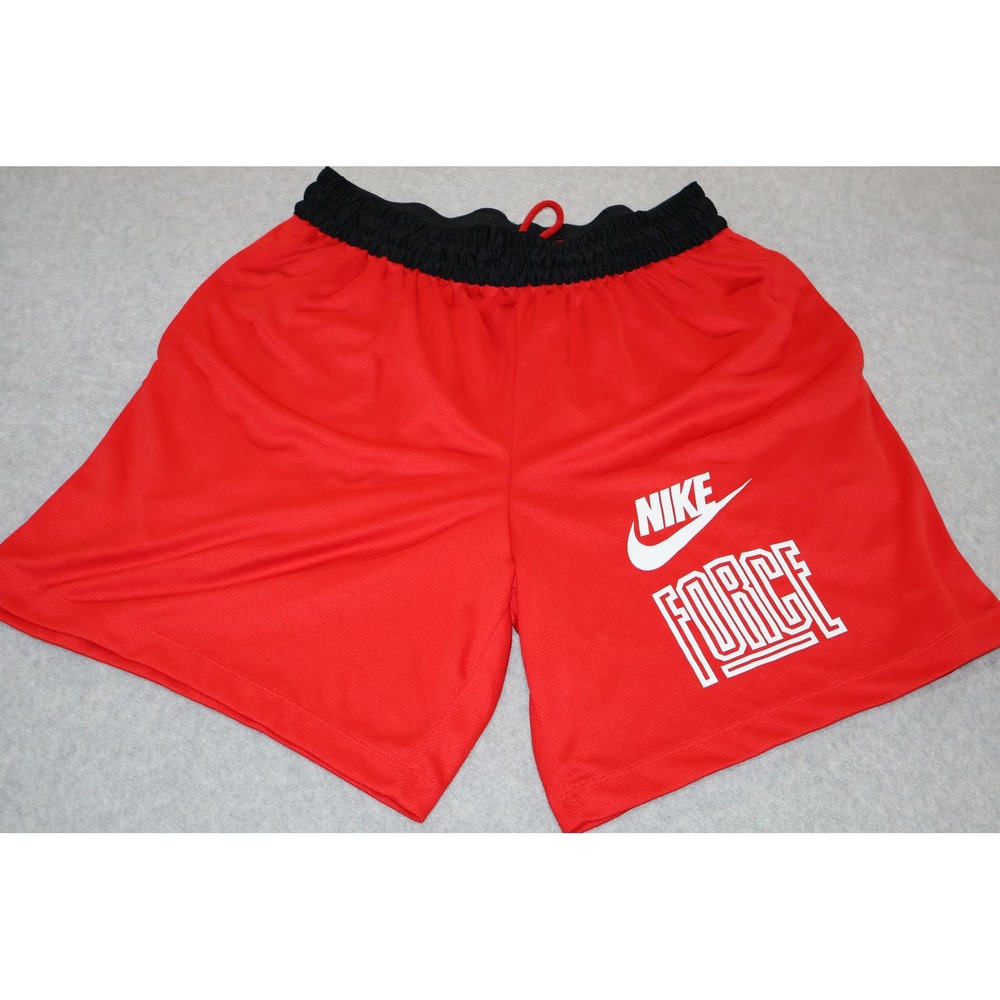 Nike Basketball Shorts Gym Men Large Red Force Mesh Dri-Fit Athletic 7" Inseam